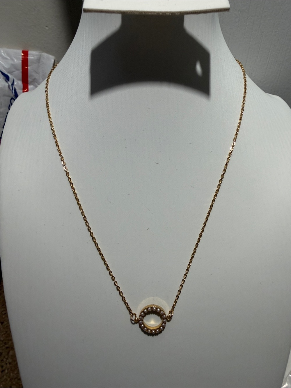 GP Stainless Steel Circle Pendant Necklace with Pearl Center